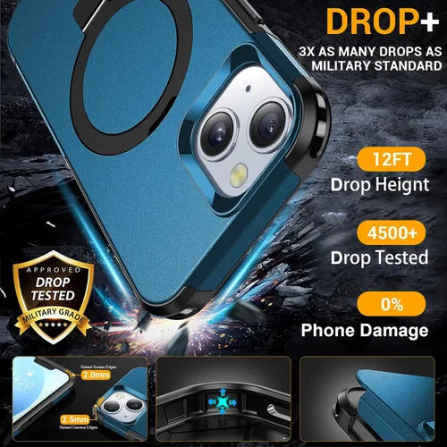 Vista 6 de jaroco Funda para iPhone 13, con [protector de pantalla de privacidad] [soporte magnético con patilla] [compatible con MagSafe], funda de teléfono