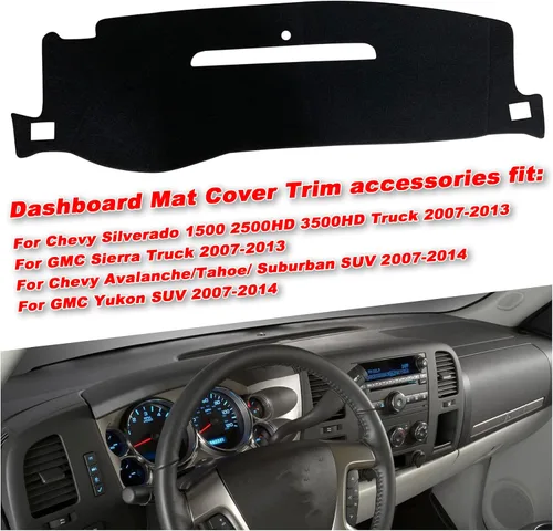 Vista 3 de Funda de tapete para salpicadero de ajuste personalizado para Chevy Chevrolet Silverado/GMC Sierra Truck 2007-2013, compatible con Chevy Suburban