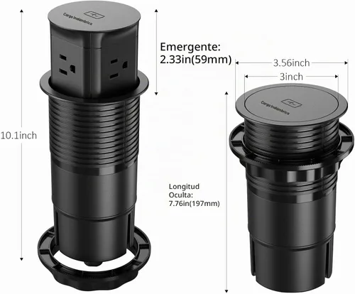Vista 8 de Jgstkcity Toma de corriente desplegable con cargador inalámbrico de 15 W, 4 salidas de 15 A, resistente a salpicaduras, ojal de alimentación de Negro