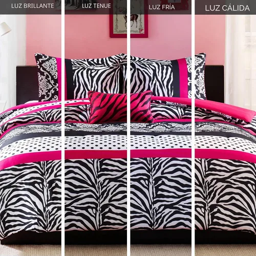 Vista 2 de Intelligent Design - Juego de edredón para dormitorio divertido - Ropa de cama moderna para todas las estaciones con estampado de lunares, capa Rosa