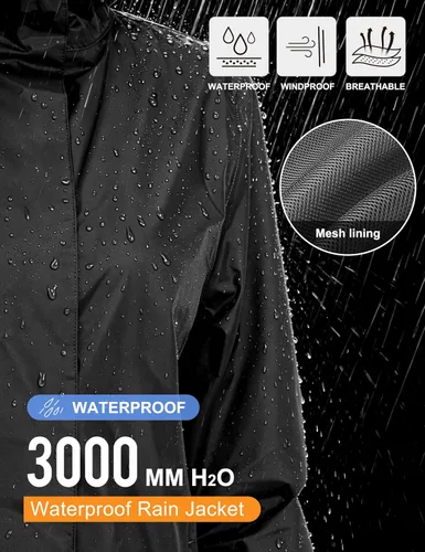Vista 3 de Little Donkey Andy Women's Packable Waterproof Hooded Rain Jacket Negro