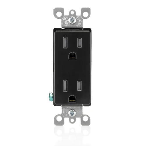 Vista 3 de Leviton 15 Amp Decora Receptáculo de pared doble resistente a manipulaciones, T5325-E, Negro