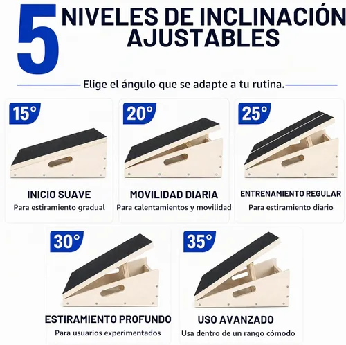 Vista 4 de Tabla inclinada de madera para ejercicio, tabla elástica de pantorrilla, capacidad de 500 libras Kit de ejercicios de tabla inclinada