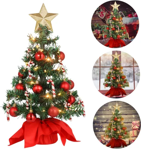 Vista 9 de PRETYZOOM Árbol de Navidad de mesa de 21 pulgadas con 50 luces LED en forma de estrella, árbol de Navidad artificial mini para decoración de fiesta