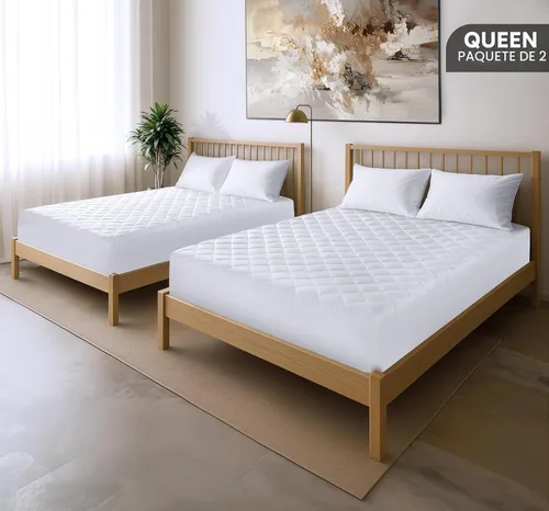 Vista 2 de Utopia Bedding Paquete de 2 protectores de colchón acolchados ajustados, tamaño Queen, protector de colchón elástico y funda con bolsillo profundo