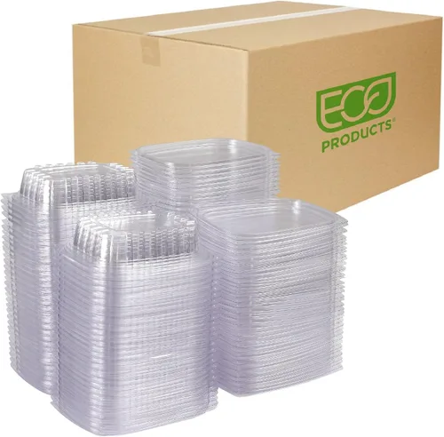 Vista 17 de ECO PRODUCTS Contenedores de delicatessen compostables de 8oz transparentes rectangulares con tapas, paquete de 100, para preparación de comidas