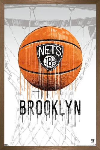 Vista 15 de Trends International NBA Brooklyn Nets - Póster de pared Drip Basketball 21, 14.725 x 22.375 pulgadas, versión enmarcada de madera de granero