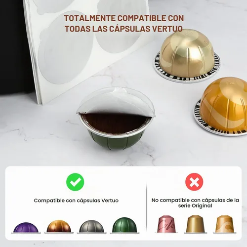 Vista 5 de Pro Mael 100 sellos de papel de aluminio para cápsulas reutilizables VertuoLine, tapas de sellado para cápsulas Nespresso VertuoLine recargables
