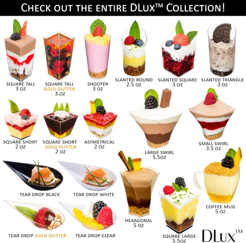 Vista 6 de DLux 100 mini platos de aperitivo de 4 pulgadas con tenedores, cucharas de plástico blanco reutilizables, platos para servir postres y aperitivos