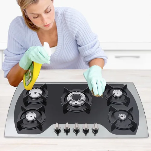Vista 3 de AK-296 - Estufa de gas de acero inoxidable integrada de 5 quemadores, placa de gas LPG/NG de 30 pulgadas con 5 quemadores ajustables para hogar