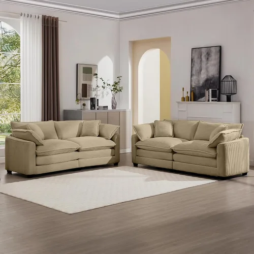 Vista 23 de KEIKI Juego de sofá de 2 piezas con 2 sofás individuales de pana extragrandes, juego de sillas decorativas modernas de 2 plazas tapizadas con 2