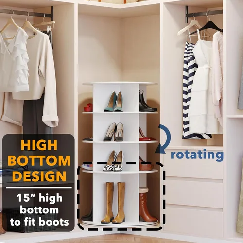 Vista 4 de SpaceAid Zapatero Giratorio de 4 Niveles Organizador, Diseño de Base Alta Torre de Zapatos Almacenamiento Giratorio Lazy Susan, Estante Giratorio