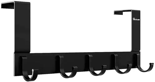 Vista 7 de Ganchos de puerta para colgar en la puerta, organizador de aluminio para toallas, soporte para baño Kithchen, 5 ganchos para colgar sobre la puerta
