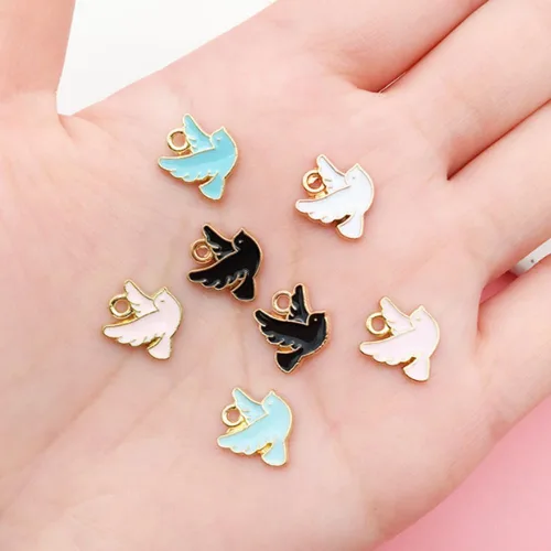 Vista 5 de Collar con dijes para paloma, accesorios para palomas, pájaros, accesorios para bricolaje, 50 piezas de manualidades de palomas para hacer joyas