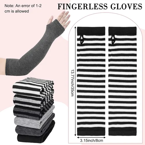 Vista 15 de Amandir Guantes largos sin dedos para mujer, calentadores de brazos, guantes elásticos de punto para el pulgar