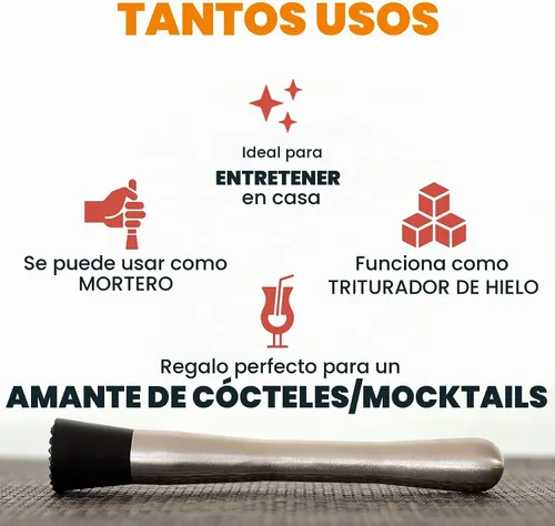 Vista 4 de Muddler de bebidas para cócteles, 8 pulgadas anticuado/menta julep/Mojito Muddler, bartend de acero inoxidable, herramienta de muddler de cocina