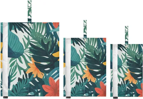 Vista 8 de Tropical Style Green Leaves Flower 3 Set Packing Travel Bags Waterproof Storage Bags For Closets Saver Travel Bags Organizers For Bedroom