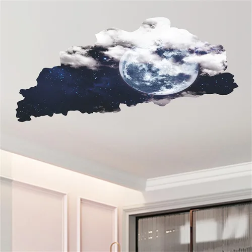 Vista 3 de Adhesivo de pared de cielo estrellado de universo 3D, decoración de techo cósmico azul, decoración creativa de pared de cielo estrellado