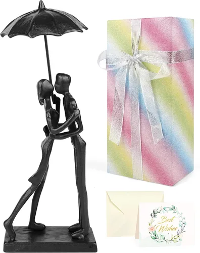Vista 14 de Kresecioo Estatua Romántica de Pareja y Bicicleta Genial, Escultura de Hierro Fundido para Decoración, Regalos de Amor para Aniversario de Boda