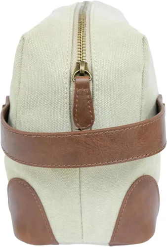 Vista 3 de Bolsas de aseo de lona vintage, viaje con estilo, kits de lona impermeable Dopp, duraderas (Marco), Beige, Neceser