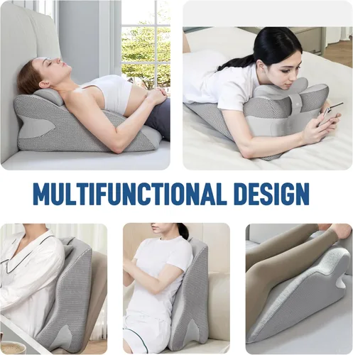 Vista 5 de Almohada de lectura de cuña de espuma viscoelástica para cama, almohada ergonómica para adultos con reposacabezas ajustable, almohada de cama