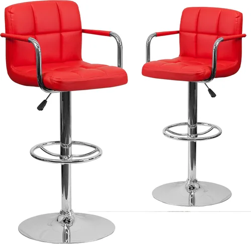 Vista 12 de Flash Furniture Taburete de bar de altura ajustable de vinilo acolchado gris contemporáneo con brazos y base cromada