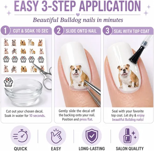 Vista 6 de Calcomanías de transferencia de arte de uñas de perro Bulldog Inglés - Juego de 58 - A1297