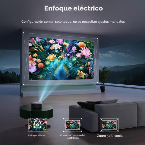 Vista 5 de CiBest Mini proyector con WiFi y Bluetooth, compatible con Netflix/YouTube/PrimeVideo, enfoque eléctrico y Keystone, proyector de video Full HD