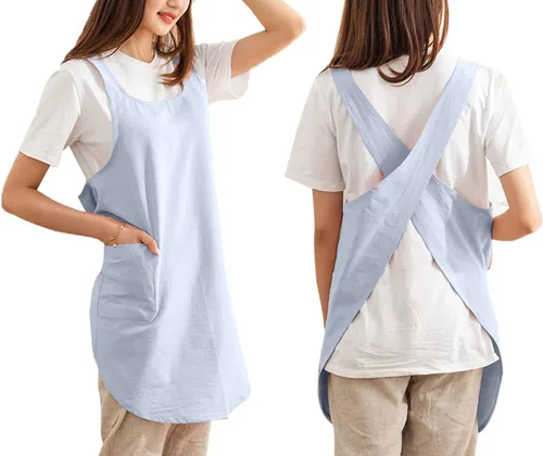 Vista 12 de Delantales de algodón con espalda cruzada, color sólido, para cocina, jardín, para mujeres y niñas con bolsillos