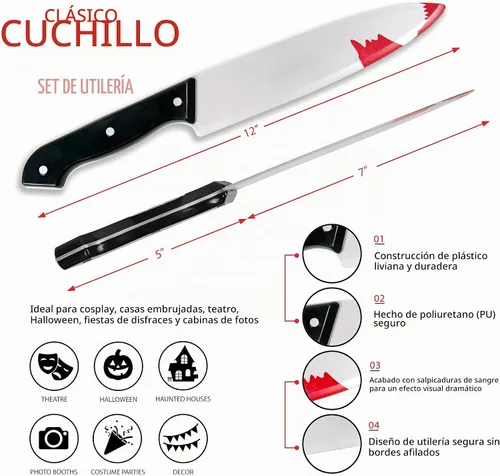 Vista 9 de Kangaroo 2 piezas de cuchillo falso de plástico clásico para Halloween Plateado - Paquete de 2