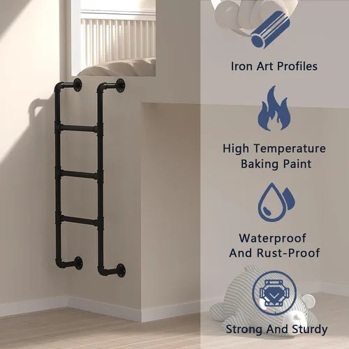 Vista 6 de Escalera de metal para cama tipo loft montada en la pared, litera de hierro forjado, escalera de entrada de entrada con accesorios de montaje