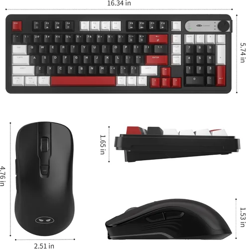 Vista 7 de MageGee V990 Combo de teclado y mouse inalámbricos cremosos, 99 teclas RGB retroiluminado recargable silencioso teclado para juegos, mouse óptico