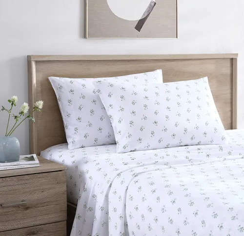 Vista 9 de Stone Cottage - Juego de sábanas, ropa de cama de percal de algodón crujiente y transpirable con funda de almohada a juego, 200 hilos, bolsillo