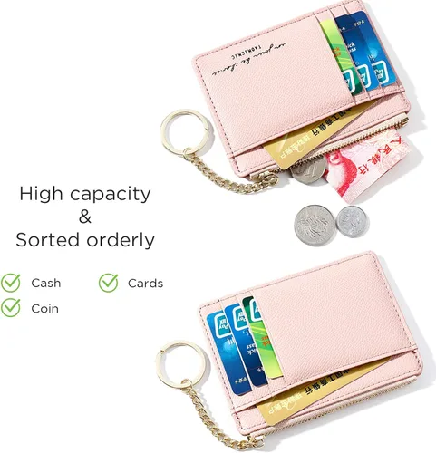 Vista 3 de BAG WIZARD Billeteras minimalistas delgadas para hombres y mujeres RFID para tarjetas de crédito, cartera con 8 ranuras para tarjetas con llavero