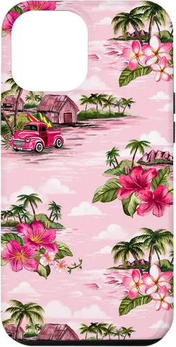 Vista 25 de Funda para iPhone 11 Tropical Hibiscus Island Palm Tree Rockabilly Surfer Beach