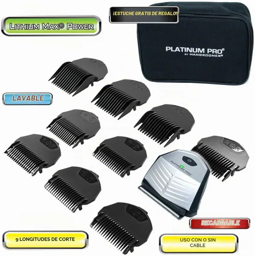 Vista 3 de MANGROOMER - Kit de corte automático de pelo Platino Pro y cortapelos avanzado con batería de litio máximo, 9 protectores de longitud y estuche