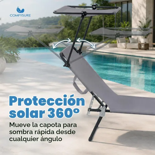 Vista 6 de ComfySure Sillón plegable para exteriores con dosel, silla de playa portátil y ajustable, 5 posiciones, asas de transporte, tela 600D, capacidad