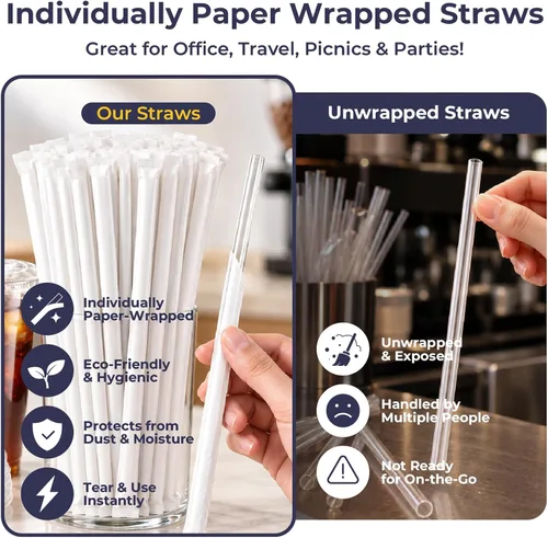 Vista 4 de Fit Meal Prep Paquete de 100 Vasos de Plástico para Café Helado de 16 oz con Tapas Planas y Pajitas Transparentes, Vaso Transparente Desechable