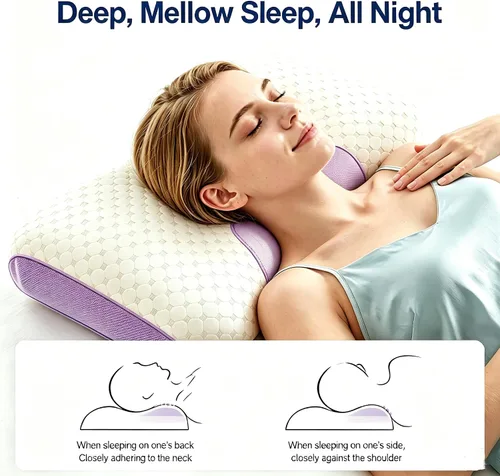 Vista 5 de Almohada cervical para el cuello para aliviar el dolor, soporte para el Morado