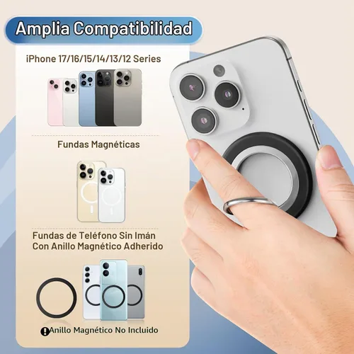 Vista 8 de Soporte magnético para anillo de teléfono con imán de doble cara para Negro