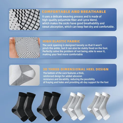 Vista 4 de Calcetines de neuropatía para mujeres y hombres, calcetines de compresión calmantes para dolor neuropatía, tobilleras para fascitis plantar
