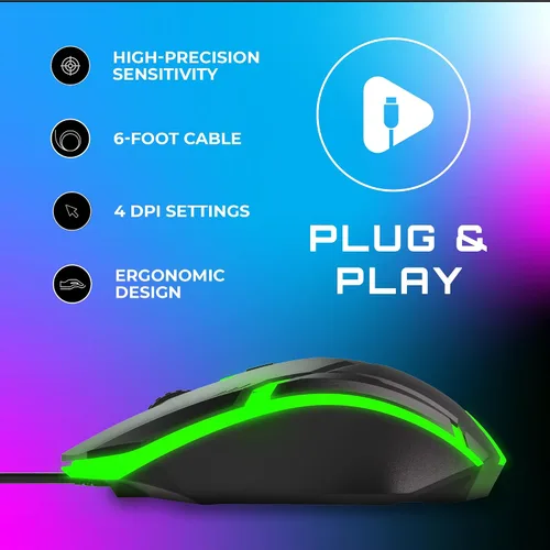 Vista 4 de GAME PUNK Phantazma Mouse para juegos con cable, accesorios para juegos, mouse de computadora con luces LED RGB Mouse ergonómico para PC