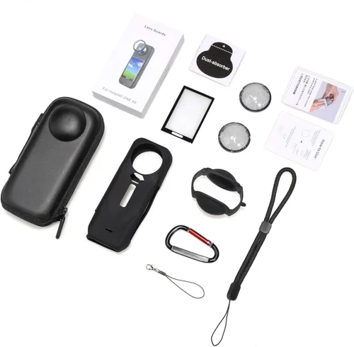 Vista 7 de Kit de accesorios para cámara para Insta 360 X5 - Protectores de lente, estuche de silicona, estuche para cámara (Negro, Unisex)