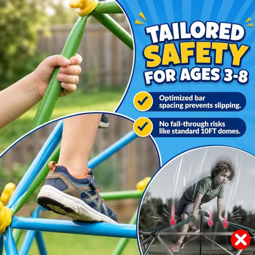 Vista 3 de Gardenature Domo de escalada de 6 pies para niños de 3 a 8 años, gimnasio de selva para interiores y exteriores, escalador de cúpula geométrica que