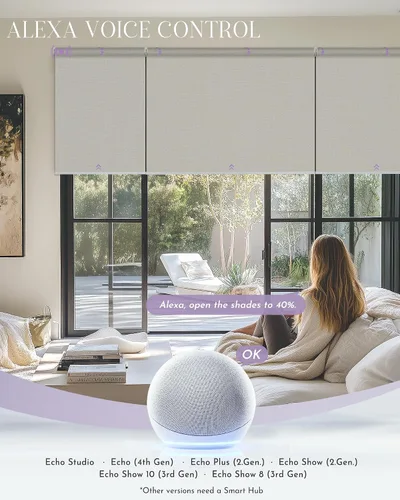 Vista 3 de Graywind Persianas enrollables inteligentes acopladas compatibles con Alexa Google, tamaño personalizado extra grande, persianas motorizadas
