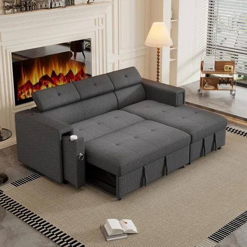 Vista 21 de Moderno sofá modular grande en forma de U, sofá cama convertible con diván reversible para sala de estar, asiento de almacenamiento, adecuado
