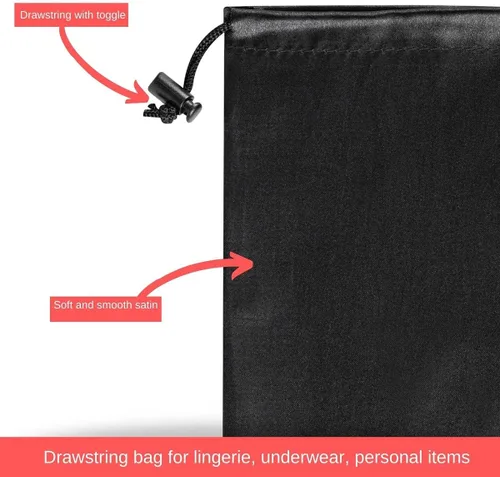 Vista 5 de PALTERWEAR Bolsas de satén lisas con cordón y palanca para artículos delicados - Lencería, pelucas, zapatos, seda (negro, 7 x 9 pulgadas)