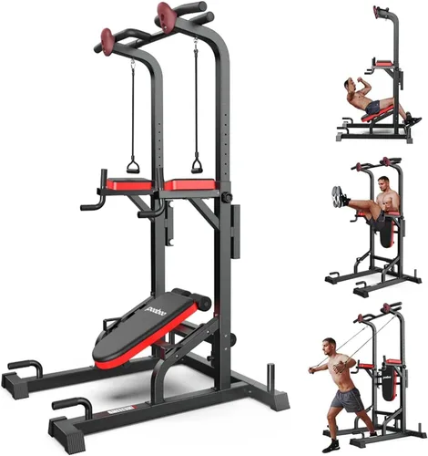 Vista 8 de Pooboo Power Tower Dip Station Pull Up Bar for Fitness Home Gym Workout,450 Pounds Multi-Function Adjustable Height Fitness Strength Training