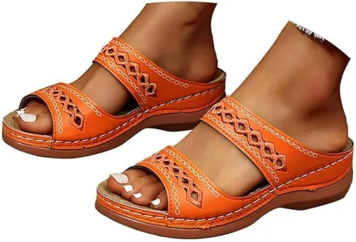 Vista 7 de Sandalias de verano elegantes para mujer, planas, bonitas, informales, para playa, cómodas, ortopédicas, sin cordones, sandalias ortopédicas