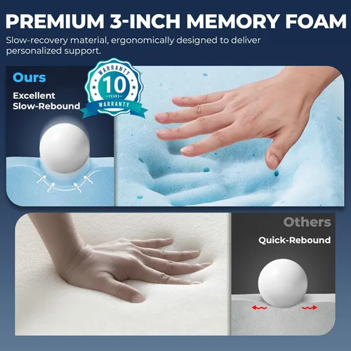 Vista 4 de Cubrecolchón de espuma viscoelástica, protector de colchón de gel de 3 pulgadas para aliviar la presión, cubrecolchón de cama suave y refrescante